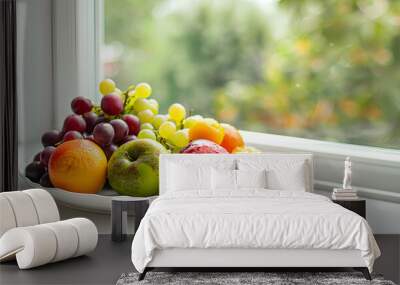 Plate of ripe fruits on a table Wall mural