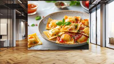 ravioli meat tomato sauce fresh cooking meal food snack on the table copy space food background rustic top view Wall mural