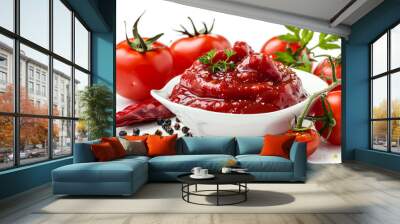 Sample of tasty tomato paste isolated on white background Wall mural