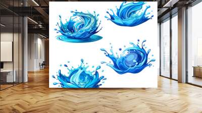 Set of blue water splash on white background Wall mural