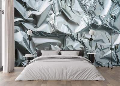 Shiny silver foil as background, top view Wall mural