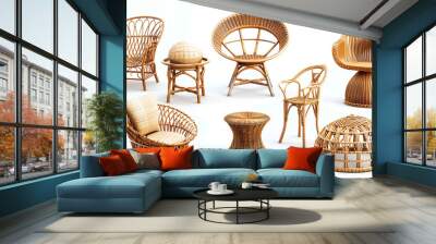 table chair armchair and other rattan furniture on a white background Wall mural