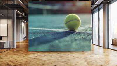 Tennis ball on blue tennis court. the concept of a sporty lifestyle Wall mural