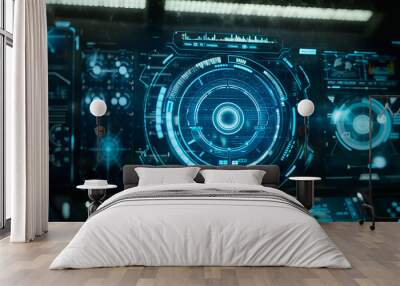 The Digital Hud is a blue futuristic computer interface that can be manipulated using modes Wall mural