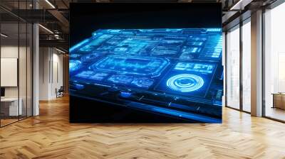 The Digital Hud is a blue futuristic computer interface that can be manipulated using modes Wall mural