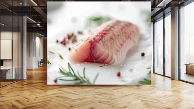 Tilapiini Fillet on white table background Wall mural