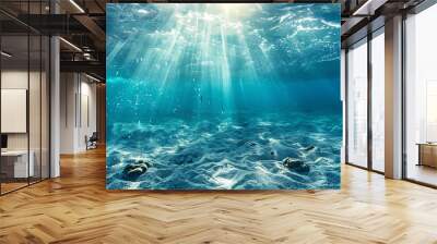 Underwater Sea - Deep Abyss With Blue Sun light Wall mural