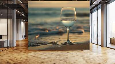 Wine glasses standing on seacoast Wall mural