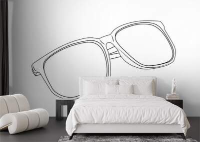 Contour of one sunglasses with black plastic frame drawn in outline style isolated on white background Wall mural