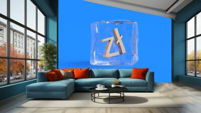 Polish zloty symbol in ice cube. 3d illustration Wall mural