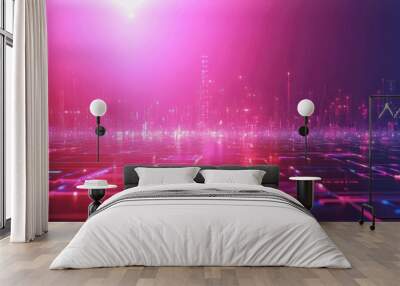 A sleek 3D abstract techno illustration with a mystical database, glowing neon light, and dynamic geometrical elements in a futuristic style. Wall mural