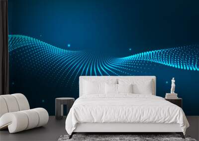 A wave of moving particles. Abstract 3d vector illustration on a dark background. Wall mural