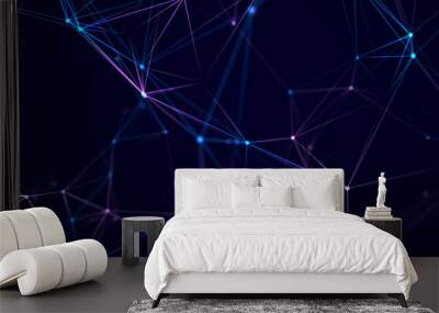 Abstract background with interweaving of colored lines and dots. Network connection structure. Data exchange. 3D Wall mural