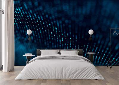 Abstract dark background with movement of luminous particles. Digital technology. 3D rendering. Wall mural