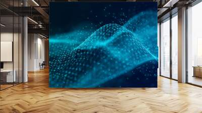 Abstract technology stream background. Digital dynamic wave of dots. Network connection structure. 3D rendering. Wall mural