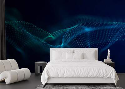 Abstract wave of sound particles. Equalizer for music. Signal transmission. 3d rendering. Wall mural