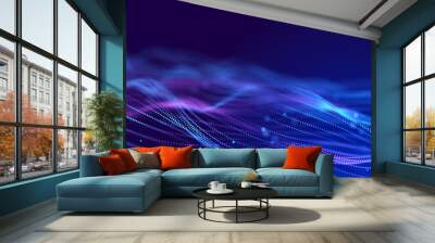 Abstract wave of sound particles. Equalizer for music. Signal transmission. 3d rendering. Wall mural