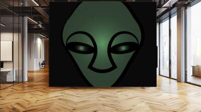 Alien head. Neolithic human mask from Vinča culture, Serbia. Green humanoid face on black background. Wall mural