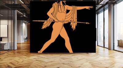 Ancient Greek naked god with spear. Zeus or Poseidon. Antique warrior. Vase painting style.	 Wall mural