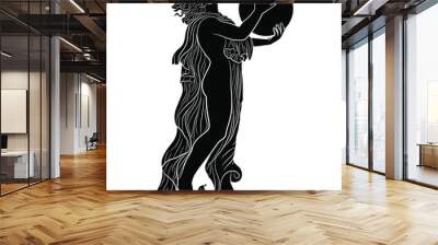 Ancient Greek or Roman dancer with tambourine. Black and white negative silhouette. Wall mural