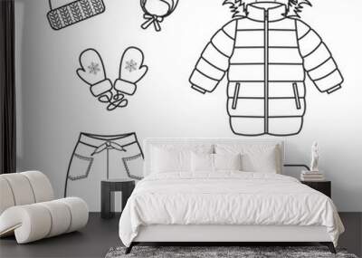 Baby clothes set. Isolated vector illustration on white backgrou Wall mural