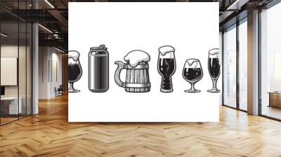 Beer glassware guide. Various types of beer glasses. Hand drawn vector illustration. Wall mural