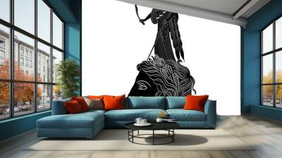 Birth of goddess Athena from head of Zeus. Ancient Greek mythology. Black and white silhouette. Wall mural