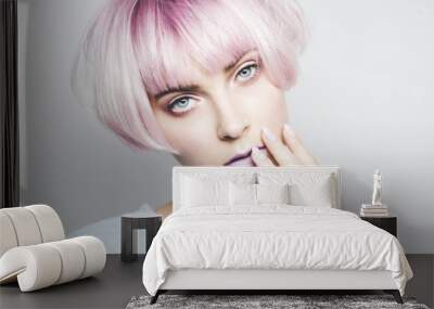 Beautiful girl with pink hair  Wall mural