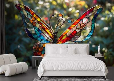 bright stained glass butterfly. beautiful butterfly made of multi-colored glass Wall mural