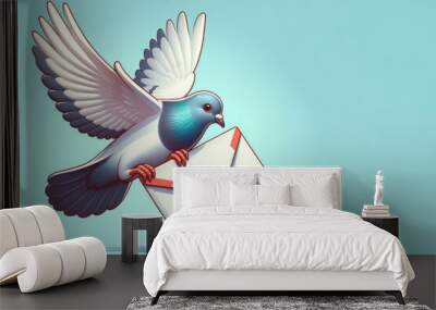 Carrier pigeon delivering a letter. Space for text. Wall mural