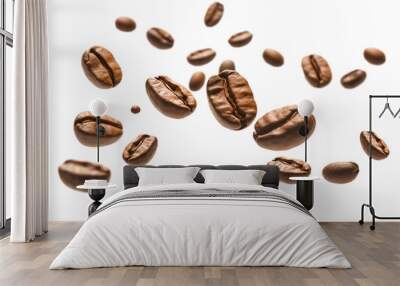 Coffee beans flying isolated on isolated png background. Generative AI. Wall mural