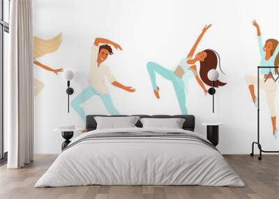 Dancers, cheerful people dancing, girls and boy engaged in modern dance, vector set of cartoon characters, flat people isolates. Wall mural