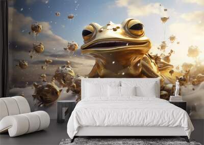 Golden frog on an abstract background. Banner. Wallpaper. Copy space. Generated AI. Edited in Photoshop. Wall mural