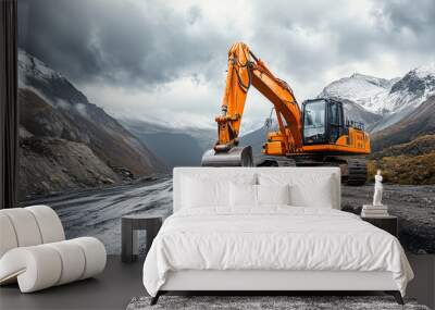 excavator at work | construction | heavy machinery | excavation | road construction |  Wall mural