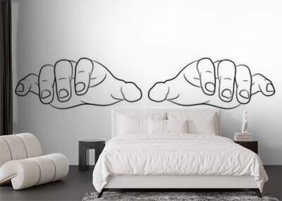 Front view of two human hands in typing gesture. Cartoon style. Black and white linear silhouette. Wall mural