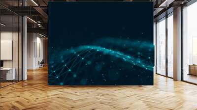 Futuristic abstract mesh. Wave with the connection of dots and lines. 3D rendering. Wall mural