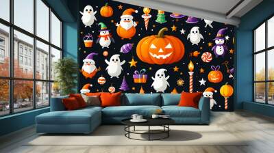 Halloween.decor for the Halloween holiday. background surface with a pumpkin image	 Wall mural