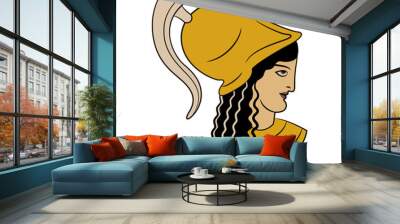 Head of Ancient Greek warrior goddess Athena Pallas or Minerva wearing helmet. Amazon woman profile. Isolated vector illustration. Wall mural