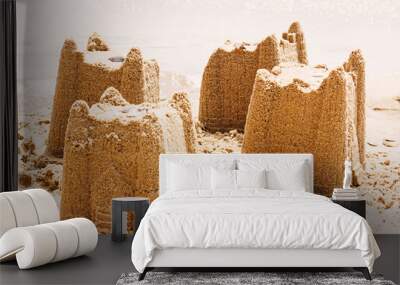 Holiday concept with sand castle On The Beach in the sun, Travel concept, Wall mural