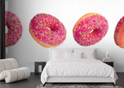 Set of pink Donuts isolated on white background Wall mural