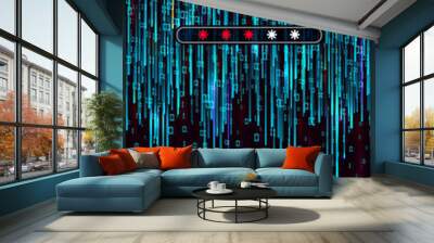 Matrix background. Big data progress loading visualization. Blue flow of data as numbers strings. Digital binary code representation. Cryptographic analysis. Wall mural