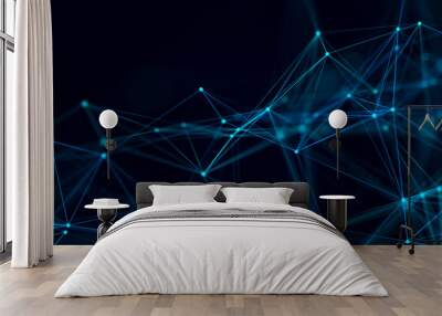 Network connection structure. Data transfer. Abstract background with interweaving of dots and lines. 3D rendering. Wall mural