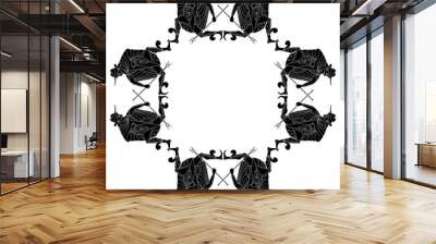 Rectangular frame with ancient Greek god Hermes or Mercury. Black and white silhouette. Vase painting style. Isolated vector illustration. Wall mural