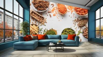 A variety of fusilli pasta from different types of legumes. Gluten-free pasta. Wall mural