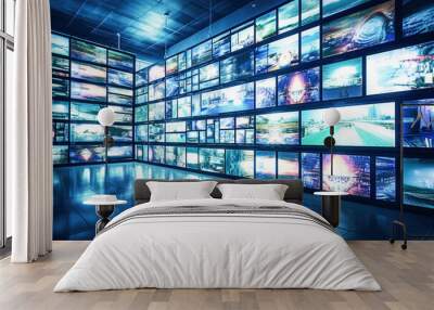 Ai generative. Multimedia images on different television screens Wall mural