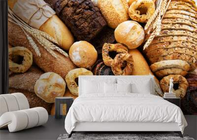 Assortment of baked bread Wall mural