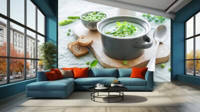 Fresh vegetable soup made of green peas Wall mural