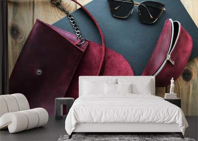 Leather bag with accessories Wall mural