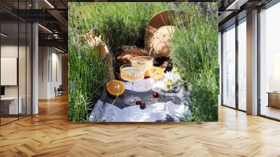 Summer picnic on a lavender field Wall mural