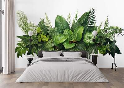 Tropical  green leaves on a white background. Wall mural